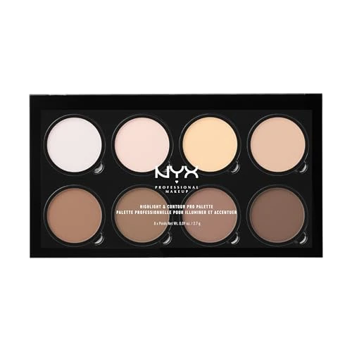 Oferta limitowana: NYX Professional Makeup Highlight & Contour Pro Palette paleta do konturowania i rozświetlania twarzy, 4 prasowane rozświetlacze i 4 pudry brązujące, wymienne wkłady, 21,6 g z 64.15 zł na 64.15 zł (oszczędź 0.00%)