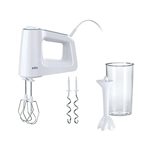 Limitiertes Angebot: Braun MultiMix 3 HM 3105 Handmixer – Handrührgerät mit 5 Geschwindigkeitsstufen & Turbo-Funktion, inkl. Schneebesen, Knethaken, Pürierstab und 600 ml Mix- und Messbecher, 500 Watt, weiß von 64.99 EUR auf 54.54 EUR (Spare 16%)