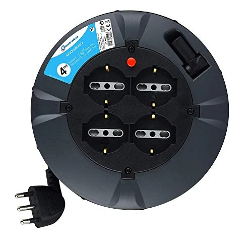 Offerta a tempo: Electraline 49019 Prolunga Elettrica con Avvolgicavo, 3G 1 mm, Lunghezza 4 m, 4 Prese Bivalenti, Spina 16 A, Nero - 38% da 15.89 € a 9.90 €