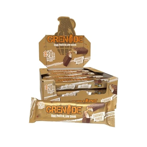 Grenade Eiwitrijke-Reep Met Weinig Suiker - Caramel Chaos, 12 x 60 g (Verpakking kan variëren)