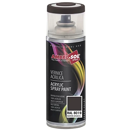 Offerta a tempo: Ambro-Sol V4008019 Smalto Acrilico Multiuso, Vernice Brillante per Interni ed Esterni, Adatto per Qualsiasi Tipo di Materiale, Bomboletta Spray in Banda Stagnata Riciclabile 400 ml, Marrone Grigio - 20% da 4.80 € a 3.86 €