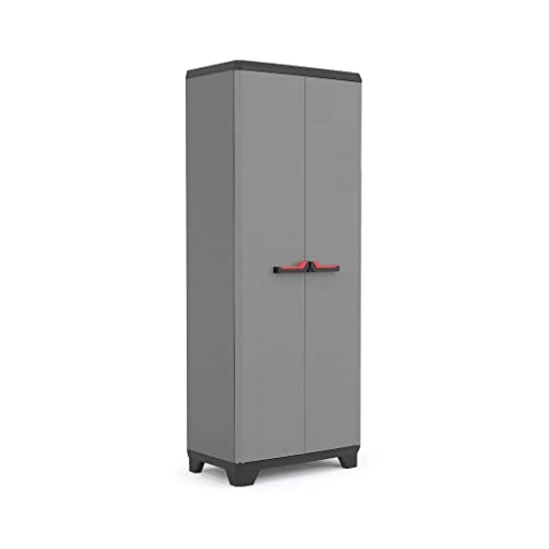 Keter Stilo Multi purpose Indoor Garage Utility Cabinet - Grey/Black/Red