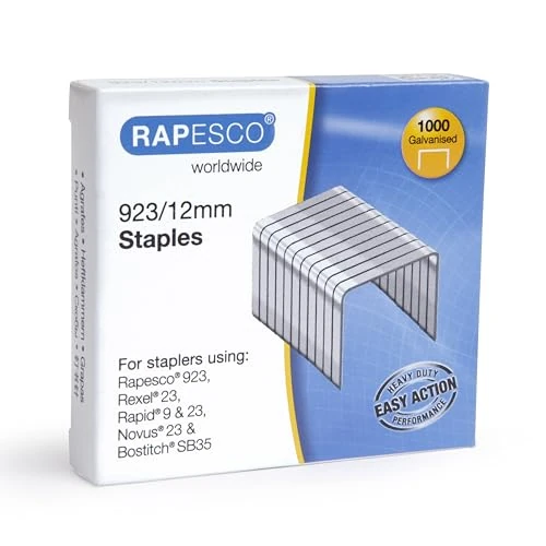 Limited-time offer: Rapesco 1238 Type 923/12 mm Galvanised Heavy Duty Staples, Pack of 1000 from 6.54 £ to 2.70 £ (save 58.72%)