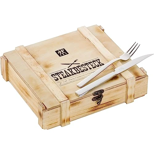 Offerta a tempo: ZWILLING Set di Posate da Bistecca per 6 Persone, 12 Pezzi, 6 Coltelli da Bistecca e 6 Forchette da Bistecca, Include Contenitore in Legno, Acciaio Inox/Legno - 43% da 59.95 € a 34.40 €