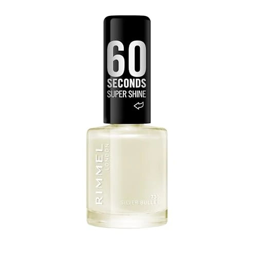 Rimmel London Smalto Unghie 60 Seconds Super Shine - Asciugatura Rapida e Lunga Durata - 730 Silver Bullet (Bianco Perlato) - 8 ml