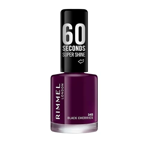 Rimmel 60 Seconds Super Shine Smalto, Smalto asciugatura rapida, Colore vibrante, A lunga tenuta, 8 ml, 345 Black Cherries