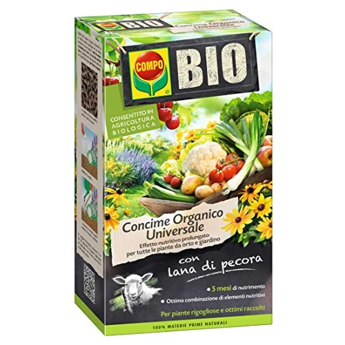 COMPO BIO Concime Universale Organico per Piante da Orto e da Giardino, Con Lana di Pecora, Effetto Prolungato, Consentito in agricoltura biologica, 2kg
