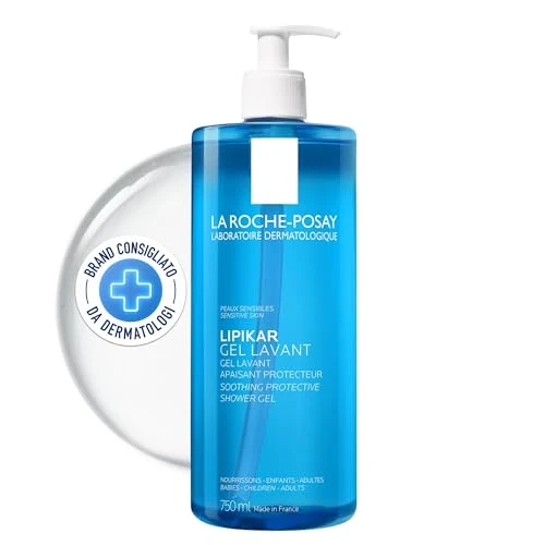 La Roche-Posay, Lipikar, Gel Lavant Apaisant Protecteur, Apaise & Protège, Enrichi en Beurre de Karité et Niacinamide, Pour Peaux Sèches à Tendance à l'Eczéma Atopique, 750 ml