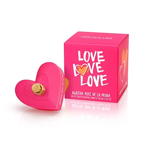 Agatha Ruiz de la Prada, Perfumes Love Love Love, Eau de Toilette para Mujer, Larga duración, Fragancia alegre, moderna, Notas frutales, cítricas y florales, Optimo uso diario, 50 ml