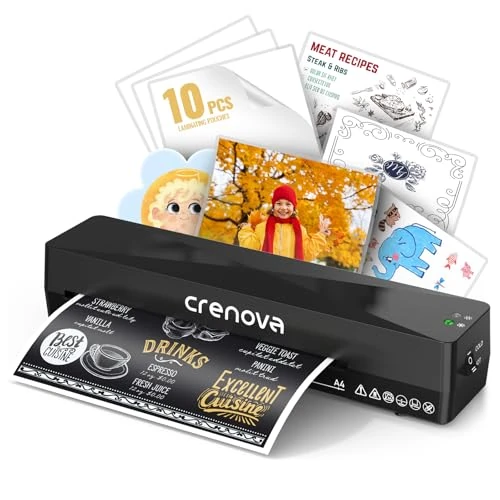 Limited offer: Crenova laminiergerät A4/A5/A6,Schneller Laminator mit 10 Laminierfolien,Personal für Hausgebrauch, Schule Lehrer, Büro Karte(Schwarz) from 16.14 EUR to 15.33 EUR (save 5%)