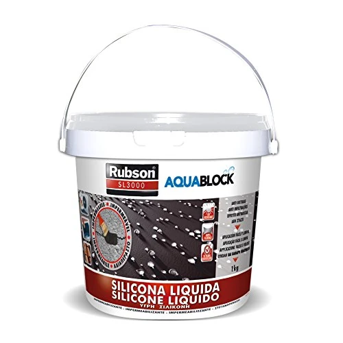 Offerta a tempo: Rubson Aquablock Silicone Liquido SL3000, Facile e Sicuro da Usare, per Impermeabilizzazione e Riparazione di Tetti e Coperture Piani e Inclinati, Guaine, Fioriere, Bianco, Secchio 1kg - 38% da 34.50 € a 21.29 €