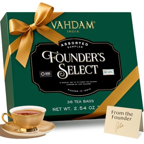 Limitiertes Angebot: VAHDAM, Tee-Varianten-Geschenkset (6 Geschmacksrichtungen, 36 Teebeutel) – Schwarzer, Grüner, Chai- und Kräutertee | Weihnachts-Tee-Geschenke 2025 | Ideale Geschenkbox für Frauen und Männer von 14.57 EUR auf 11.30 EUR (Spare 22%)
