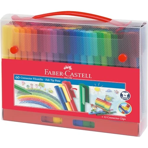 Offerta a tempo: Faber-Castell 155560 - Set di pennarelli Connector in valigetta, 74 pezzi con 60 pennarelli, set da disegno per bambini - 0.00% da 20.00 € a 20.00 €