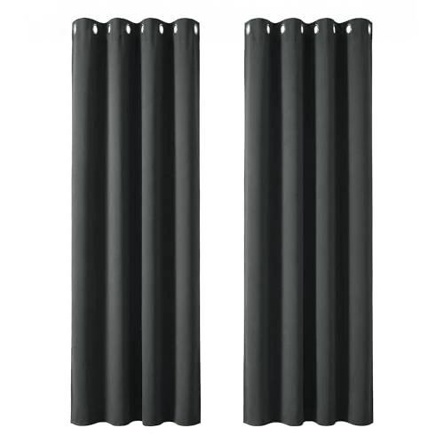 Offerta a tempo: Deconovo Tende Oscuranti per Interni 2 Pezzi 229 CM Altezza, Termiche Isolanti, Anti-Rumore, con Anelli, Ideali per Camera da Letto e Soggiorno, 117x229 CM, Grigio Scuro - 10% da 46.99 € a 42.41 €