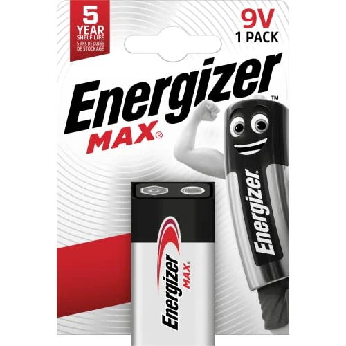 Energizer - Alkaline Max, Pack de 1 pila 9V, pilas alcalinas básicas con el DOBLE de duración para uso cotidiano e industrial, sin sulfataciones y con 5 años de vida útil