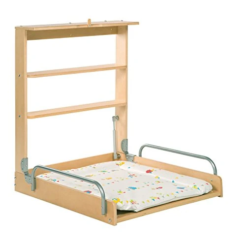 roba Table à Langer Murale Rabattable + Matelas à Langer Imperméable "Waldhochzeit" Imprimé Animaux - Bois Naturel