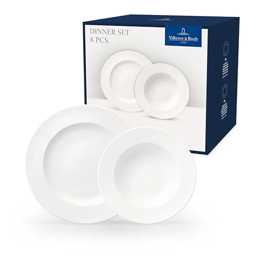 Offerta a tempo: Villeroy & Boch - for Me Dinner Set 8 Pezzi Bianco, Lavabile in Lavastoviglie, Adatto per Microonde, Piatto, Set di Stoviglie, Servizio Piatti 4 Persone, Porcellana Premium - 39% da 159.00 € a 96.37 €