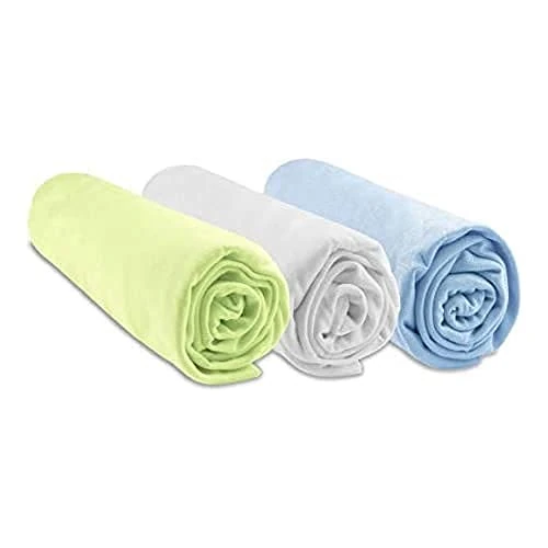Offerta a tempo: Set di 3 lenzuolini con angoli in bambù per lettino da bambino 70x140 cm - Bianco Azzurro Verde anice - 0.00% da 26.67 € a 26.67 €