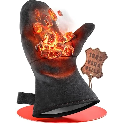 Offerta a tempo: achilles Guanto Da Camino, Conforme alla Norma En407, Con Isolamento Termico, Guanto da Forno In Pelle, Guanto Protettivo Ignifugo, Guanto Grill, Guanto In Pelle Resistente Al Calore (Nero)(31x18 cm) - 0.00% da 16.99 € a 16.99 €