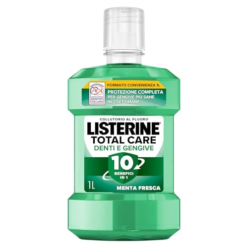 LISTERINE Enjuague bucal defensa dientes y encías, sabor a menta fresca, enjuague bucal encías inflamadas para dientes fuertes, con fluoruro, higiene bucal para encías sanas, 1 litro