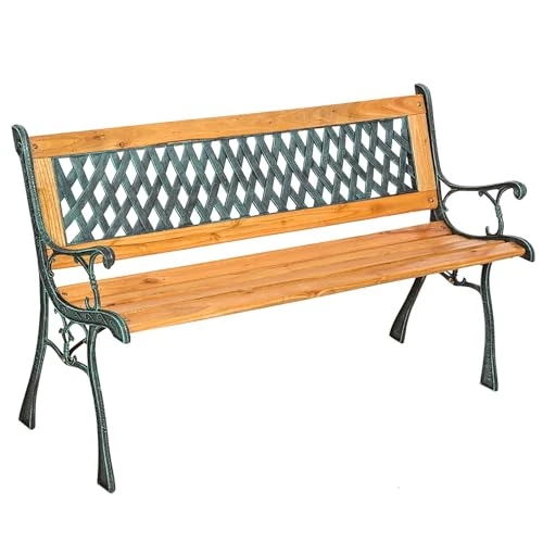 Offerta a tempo: tectake® Panca da Giardino in Legno e Ghisa, Panchina da Esterno 2 Posti, Panca con Schienale Intrecciato, Resistente alle Intemperie, 128 x 51 x 73 cm – Marrone - 38% da 78.99 € a 48.79 €