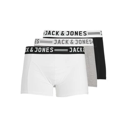 Tijdelijke aanbieding: JACK & JONES Mens Sense 3 Pack Contrast Tailleband Stretch Boxer Slips, Lichtgrijs/Zwart/Wit, S van 25.01 EUR naar 17.51 EUR (korting 30%)