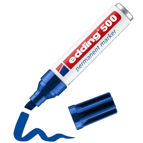 Offerta a tempo: Edding 500 Marcatore Permanente, Blu, 1 Penna, Punta a Scalpello 2-7 Mm, Impermeabili, per Cartone, Plastica, Legno, Metallo, Vetro e Tessuti - 0.00% da 6.28 € a 6.28 €