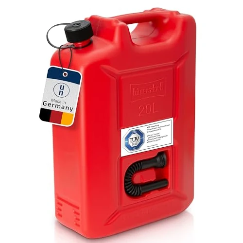 hünersdorff 802060 professionele brandstofjerrycan, 20 liter, voor benzine, diesel en andere gevaarlijke stoffen, VN-goedkeuring, made in Germany, TÜV-geteste productie, rood