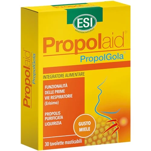 Offerta a tempo: ESI - Propolaid Tavolette Masticabili, Caramelle Gola Gusto Miele con Propolis, Allevia le Infiammazioni del Cavo Orale, Contrasta Sintomi da Raffreddamento, Senza Glutine e Vegetariane, 30 Tavolette - 28% da 8.00 € a 5.77 €
