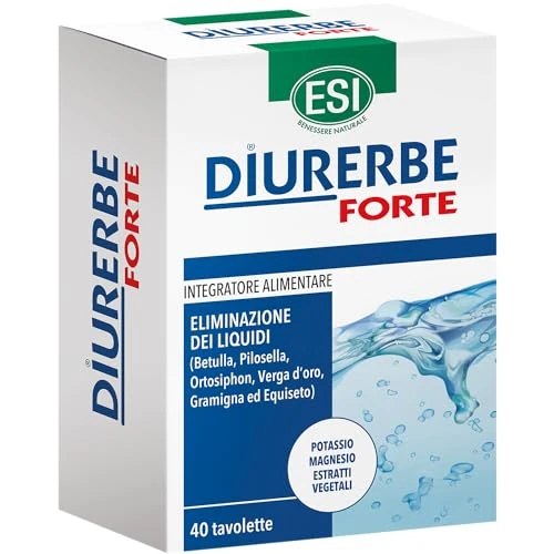 Diurerbe Forte, Integratore Alimentare a Base di Betulla, Pilosella e Gramigna, Favorisce la Diminuzione del Ristagno di Liquidi e Tossine nel Corpo, Senza Glutine e Vegano, 40 Tavolette