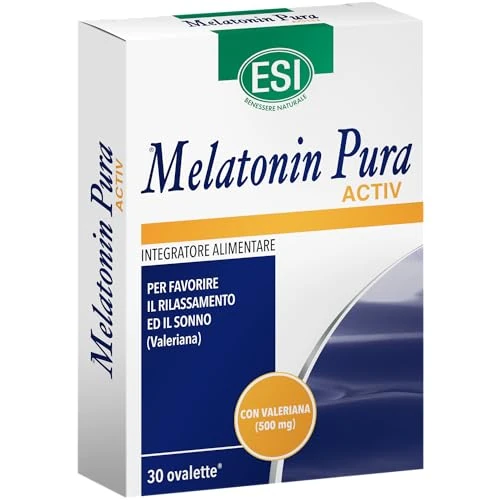ESI - Melatonin Pura Activ, Integratore Alimentare in Ovalette a base di Melatonina e Valeriana, Favorisce il Sonno e Contrasta lo Stress, Senza Glutine e Vegan, 30 Ovalette