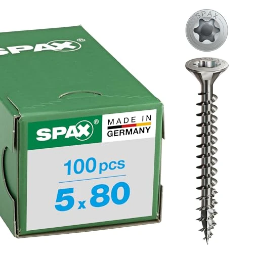 Offre limitée : SPAX Vis en acier inoxydable, 5 x 80 mm, 100 pièces, Tête centrante, Tête fraisée, T-STAR plus T20, 4CUT, Acier inoxydable A2-1197000500803 de 26.68 € à 21.06 € (21% de remise)