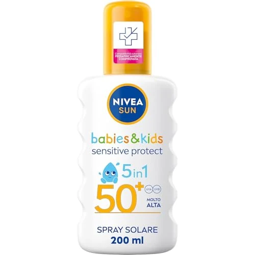 Limitiertes Angebot: NIVEA SUN Kids Sensitive Protect & Play Spray FP 50+ 200ml, Sonnencreme Kinder & Babys ab 6 Monaten, Sonnencreme 50+ in praktischer Sprühflasche von 17.24 EUR auf 17.24 EUR (Spare 0%)