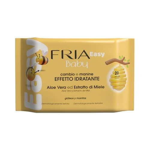 Fria Easy Toallitas para el Cambio de Pañal del Bebé, con Aloe Vera y Extracto de Miel con Efecto Hidratante de la Piel, Dermatológicamente Testadas, Paquete de 20 Toallitas