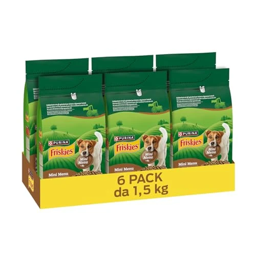 Offerta a tempo: Purina Friskies Mini Menu Crocchette per Cani di Piccola Taglia con Manzo, 6 X 1,5 kg - 86% da 52.21 € a 7.46 €