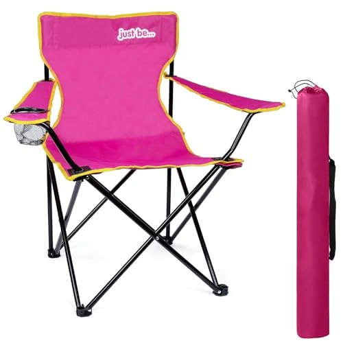 Limited-time offer: just be... Camping Chair – Lightweight, Foldable & Portable Outdoor Seat with Armrests, Cup Holder & Carry Bag | For Adults & Kids | Garden, Beach, BBQ & Fishing – Dark Pink with Yellow Trim from 11.99 GBP to 11.99 GBP (save 0%)