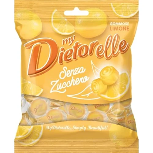 Dietorelle - Caramelle Morbide Vegan Limone, Caramelline Morbide, Senza Zucchero, Senza Glutine, Con Dolcificante Naturale - 70 Gr