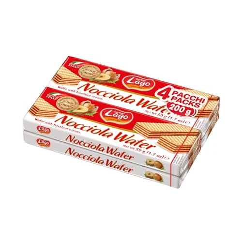Offerta a tempo: Lago 1968, Multipack Nocciola 4x50g, Wafer con Vellutata Crema Nocciola 69% con 5 Strati Friabili di Wafer - 36% da 2.26 € a 1.45 €