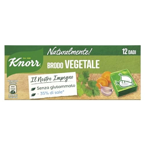 Offerta a tempo: Knorr Brodo Vegetale Naturalmente!, Dadi di Brodo con -35% di Sale*, Basso Contenuto di Grassi, Senza Glutine, Coloranti e Conservanti, Ideale per Dieta Povera di Sodio, 12 Dadi - 42% da 1.89 € a 1.09 €