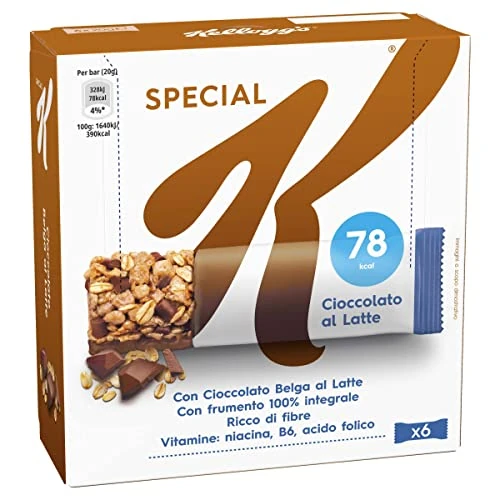 Kellogg's Special K Barretta | Gusto Cioccolato al Latte | Croccanti Fiocchi Multicereali con Deliziosi Riccioli di Cioccolato | Frumento 100% Integrale | 6 barrette da 20g (Confezione da 120g)