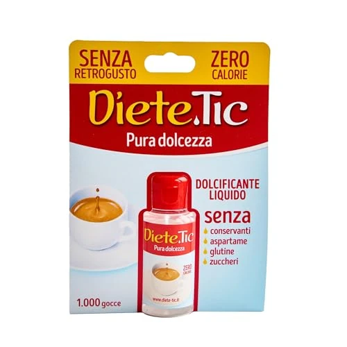 Offerta a tempo: Diete.Tic, Dolcificante Liquido Zero Calorie, Formato Comodo e Pratico da 50 ml, Senza Glutine, Senza Conservanti e Aspartame, Ottimo per Dolcificare Bevande Calde e Fredde, Yogurt, Macedonie e Dolci - 9% da 3.29 € a 2.99 €