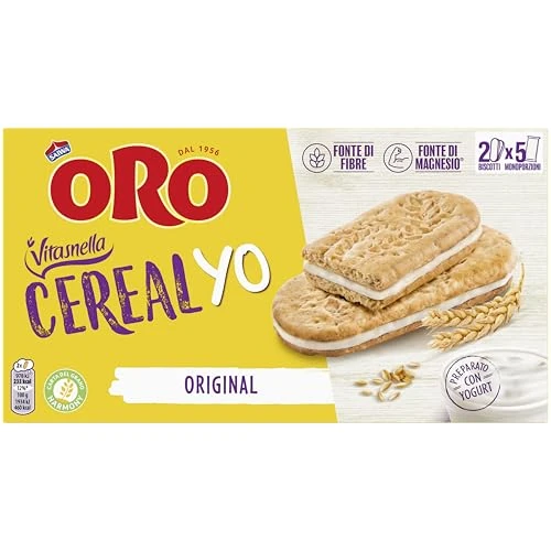 Offerta a tempo: Oro Vitasnella, Cereal Yo Original, Biscotti con Ripieno Morbido di Yogurt Bianco, Fonte di Fibre e Magnesio, 253g (contiene 5 monoporzioni da 50,6g) - 35% da 2.89 € a 1.89 €