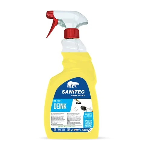 Offerta a tempo: Sanitec, Deink, Detergente Profumato, Sgrassante Specifico ed Efficace per Inchiostro, Colla, Grasso e Graffiti, Pulizia Senza Risciacquo e Senza Aloni, Made in Italy, Flacone 750 ml - 60% da 10.00 € a 3.99 €