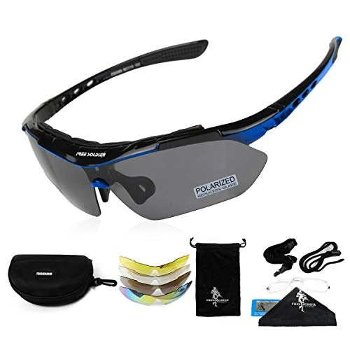 Offerta a tempo: FREE SOLDIER Occhiali da Sole da Uomo Polarizzati 5 in 1 Occhiale Ciclismo MTB Softair Occhiali Tattici Militari Anti-UV400 Protezione per Ciclismo, Corsa, Pesca, Guida, Sport All'aperto, Blu - 0.00% da 23.91 € a 23.91 €