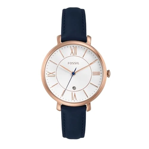 Offerta a tempo: Fossil Orologio Jacqueline da donna, Movimento al quarzo a tre lancette con cinturino in pelle, Blu E Bianco - 20% da 129.00 € a 103.20 €