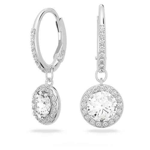 Swarovski Women's Angelic Attract Hoop Pierced Earrings, Set of Circular White Swarovski Earrings with Rhodium Plating