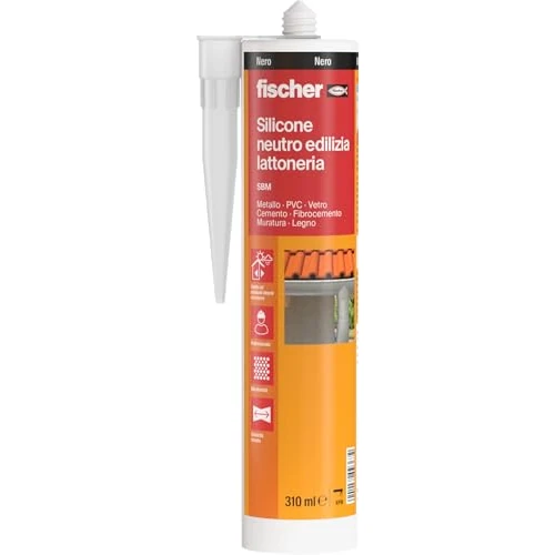 Offerta a tempo: Fischer SBM 310 Nero, Silicone Sigillante Basso Modulo Neutro per Edilizia, Elastico, Inodore, Senza Solventi, Interni/Esterni, Lattoneria, Facciate, Vetrate - 0.00% da 15.00 € a 15.00 €