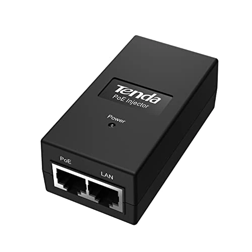 Tenda POE15F PoE Injector, Adattatore PoE Ethernet Rapido 48 V - 10/100 Mbps, IEEE 802.3/af/u, Fornisce Alimentazione fino a 100 m, 15,4 W Massimi, Plug and play, Nero, Alimentazione