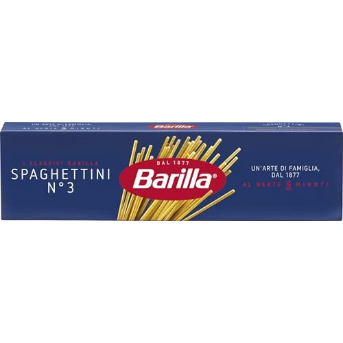 Offerta a tempo: Barilla Pasta Spaghettini N.3 di Semola di Grano Duro, I Classici, Tempo di Cottura 5 Minuti, Confezione da 500g - 14% da 0.69 € a 0.59 €