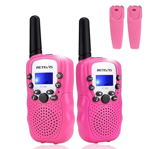 Offerta a tempo: Retevis RT388 Walkie Talkie Bambini, Giocattolo a Lungo Raggio 8CH RegaliBambini 4-12 Anni, Torcia LCD Retroilluminata Campeggio, Avventure all'Aperto, Giochi per Famiglia (1 Paio, Rosa) - 41% da 33.17 € a 19.65 €